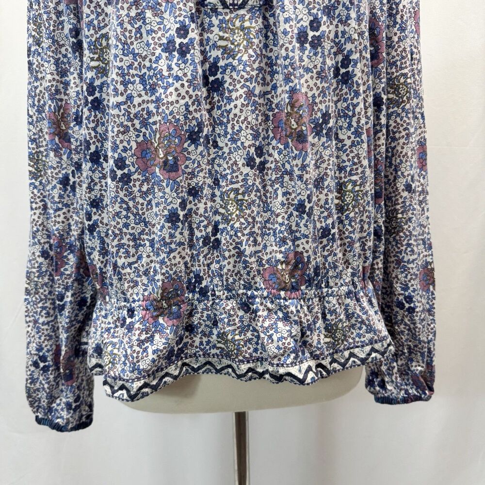 Lucky Brand Peasant Blouse Top L Blue Floral Boho Whimsy Fairy Cottage Y2K Ditsy - Picture 4 of 11